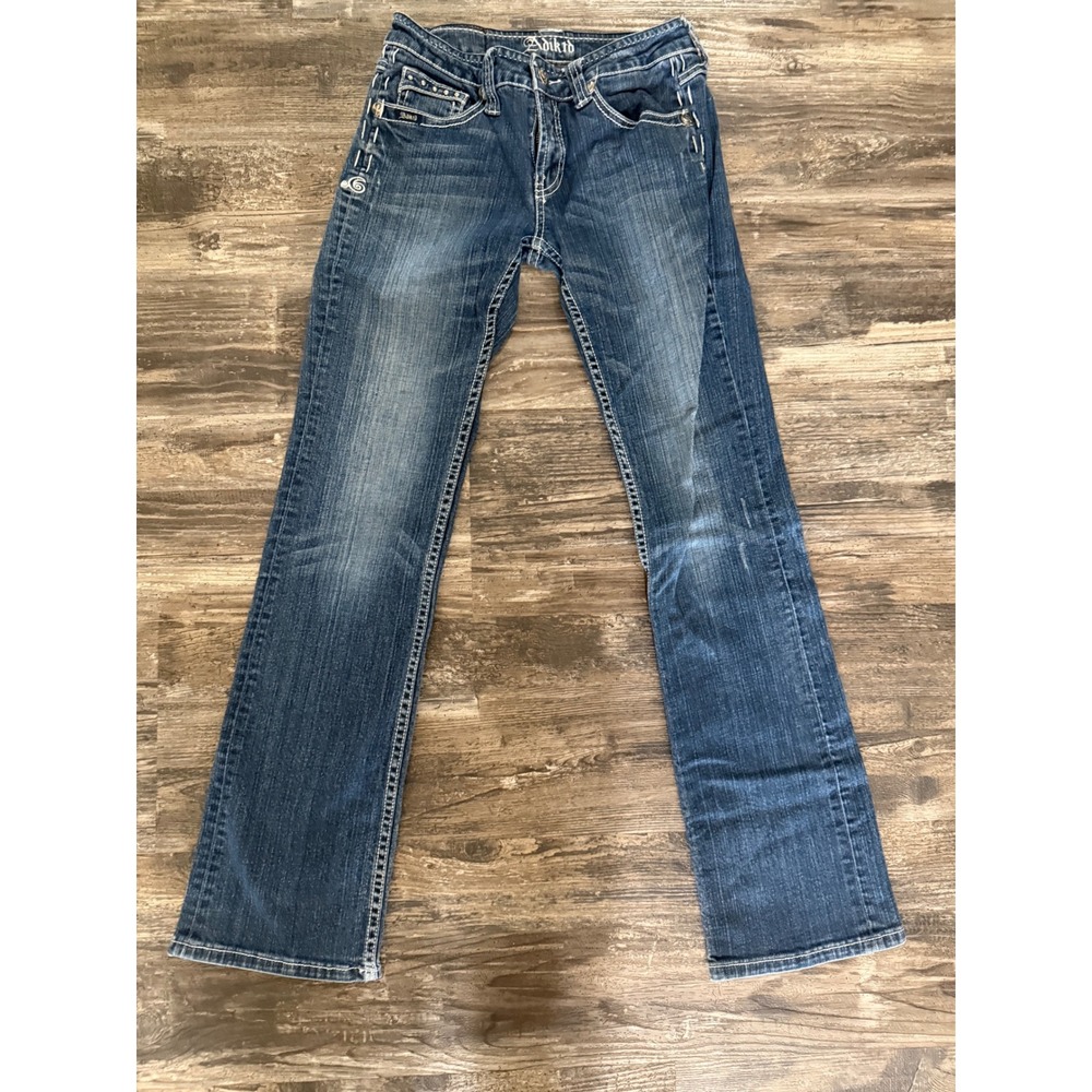 Adiktd Women Medium Wash Embellished Wing Crown Bootcut Jeans Low Rise 25x31